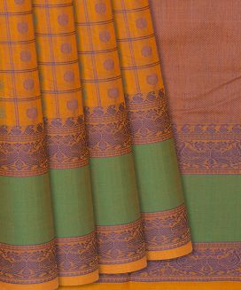 Orange Handloom Kanchi Cotton Saree With Rudraksham Motifs
