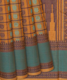Rust Handloom Kanchi Cotton Saree With Annam Motifs
