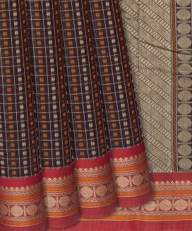 Maroon Handloom Kanchi Cotton Saree With Button Motifs
