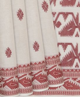 Off White Handloom Bengal Cotton Saree With Floral Motifs
