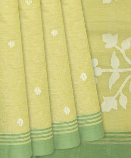 Pista Green Handwoven Dhakai Cotton Saree With Buttas

