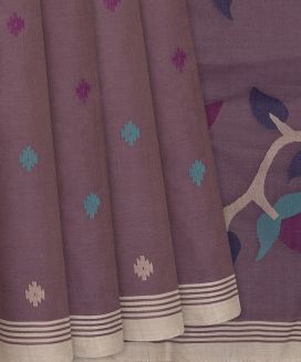Lilac Handwoven Dhakai Cotton Saree With Diamond Motifs
