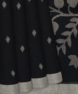 Black Handwoven Dhakai Cotton Saree With Buttas
