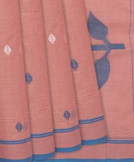 Peach Handwoven Dhakai Cotton Saree With Buttas
