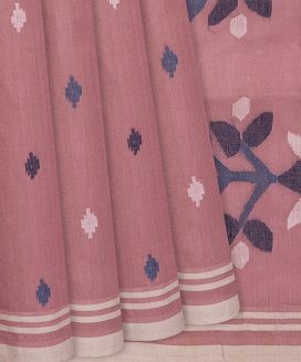 Dusty Pink Handwoven Dhakai Cotton Saree With Buttas

