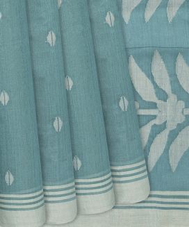 Sky Blue Handwoven Dhakai Cotton Saree With Buttas
