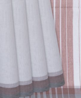 White Handloom Bengal Cotton Saree With Striped Pallu
