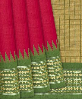 Red Woven Dupion Silk Saree With Green Border
