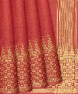 Crimson Woven Tussar Silk Saree With Square Motifs
