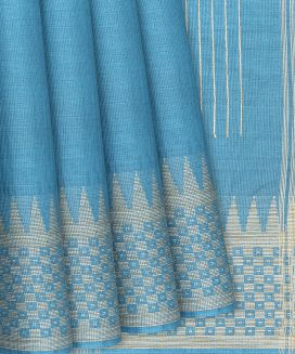 Light Blue Woven Tussar Silk Saree With Square Motifs

