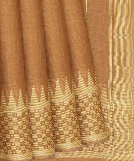 Brown Woven Tussar Silk Saree With Square Motifs
