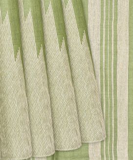 Cardamom Green Handloom Tussar Silk Saree With Temple Motifs
