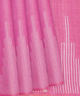 Hot Pink Handloom Tussar Silk Saree With Temple Border
