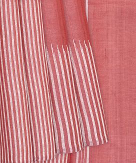 Dark Peach Handloom Tussar Silk Saree With Pin Stripes
