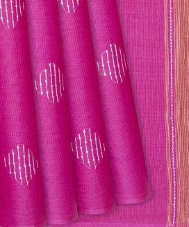 Hot Pink Woven Tussar Silk Saree With Embroidered Stripes
