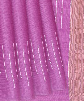 Hot Pink Woven Tussar Silk Saree With Embroidered Chevron
