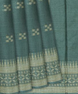 Sea Green Woven Tussar Silk Saree With Cross Buttas

