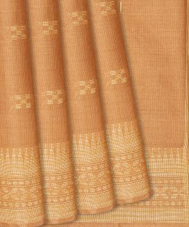 Sandal Woven Tussar Silk Saree With Cross Buttas
