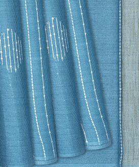 Steel Blue Woven Tussar Silk Saree With Embroidered Motifs & Stripes
