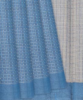 Blue Handloom Tussar Silk Saree With Checks
