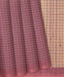 Dusty Pink Handwoven Tussar Silk Saree With Dotted Checks
