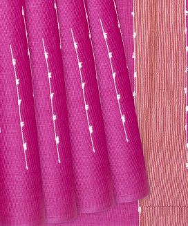 Pink Woven Tussar Silk Saree With Chevron Stripes

