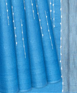Sky Blue Woven Tussar Silk Saree With Chevron Stripes
