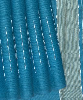 Cyan Woven Tussar Silk Saree With Chevron Stripes
