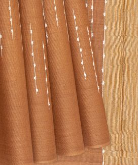 Rust Woven Tussar Silk Saree With Stripes

