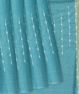 Turquoise Woven Tussar Silk Saree With Chevron Stripes
