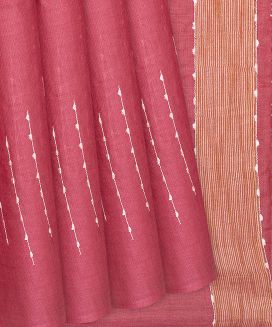 Peach Woven Tussar Silk Saree With Chevron Stripes
