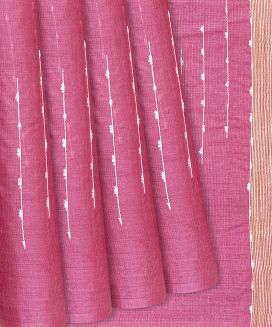 Chestnut Pink Woven Tussar Silk Saree With Chevron Stripes

