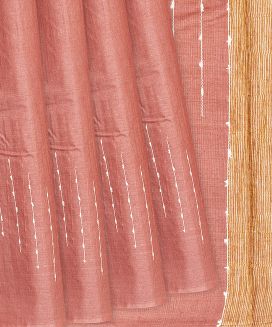 Light Peach Woven Tussar Silk Saree With Chevron Stripes
