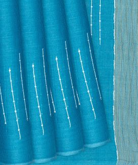 Blue Woven Tussar Silk Saree With Chevron Stripes
