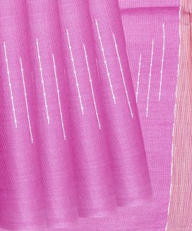 Baby Pink Woven Tussar Silk Saree With Chevron Stripes
