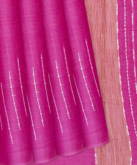 Hot Pink Woven Tussar Silk Saree With Chevron Stripes
