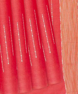 Dark Peach Woven Tussar Silk Saree With Chevron Stripes
