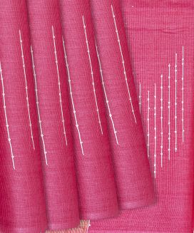 Bubble Gum Pink Woven Tussar Silk Saree With Chevron Stripes
