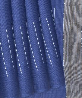Steel Blue Woven Tussar Silk Saree With Chevron Stripes
