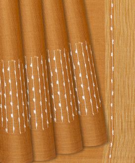 Mustard Woven Tussar Silk Saree With Diamond Stripes
