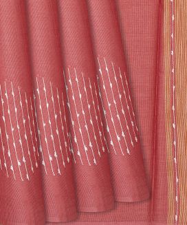 Peach Woven Tussar Silk Saree With Embroidered Motifs
