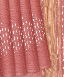 Light Peach Woven Tussar Silk Saree With Embroidered Motifs
