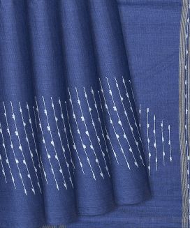 Blue Woven Tussar Silk Saree With Embroidered Motifs

