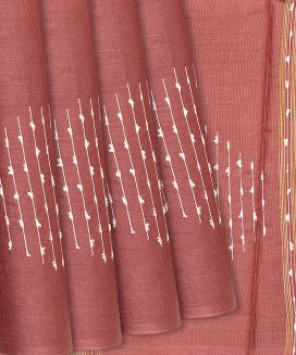 Chestnut Pink Woven Tussar Silk Saree With Embroidered Motifs
