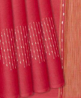 Red Woven Tussar Silk Saree With Embroidered Motifs
