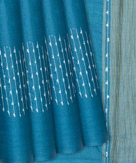 Blue Woven Tussar Silk Saree With Embroidered Motifs
