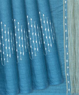 Cyan Woven Tussar Silk Saree With Embroidered Motifs
