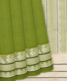 Green Handloom Plain Poly Cotton Saree With Annam Motifs

