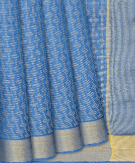 Blue Woven Tussar Silk Saree With Stripes
