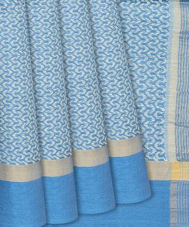 Sky Blue Woven Tussar Silk Saree With Spiral Stripes
